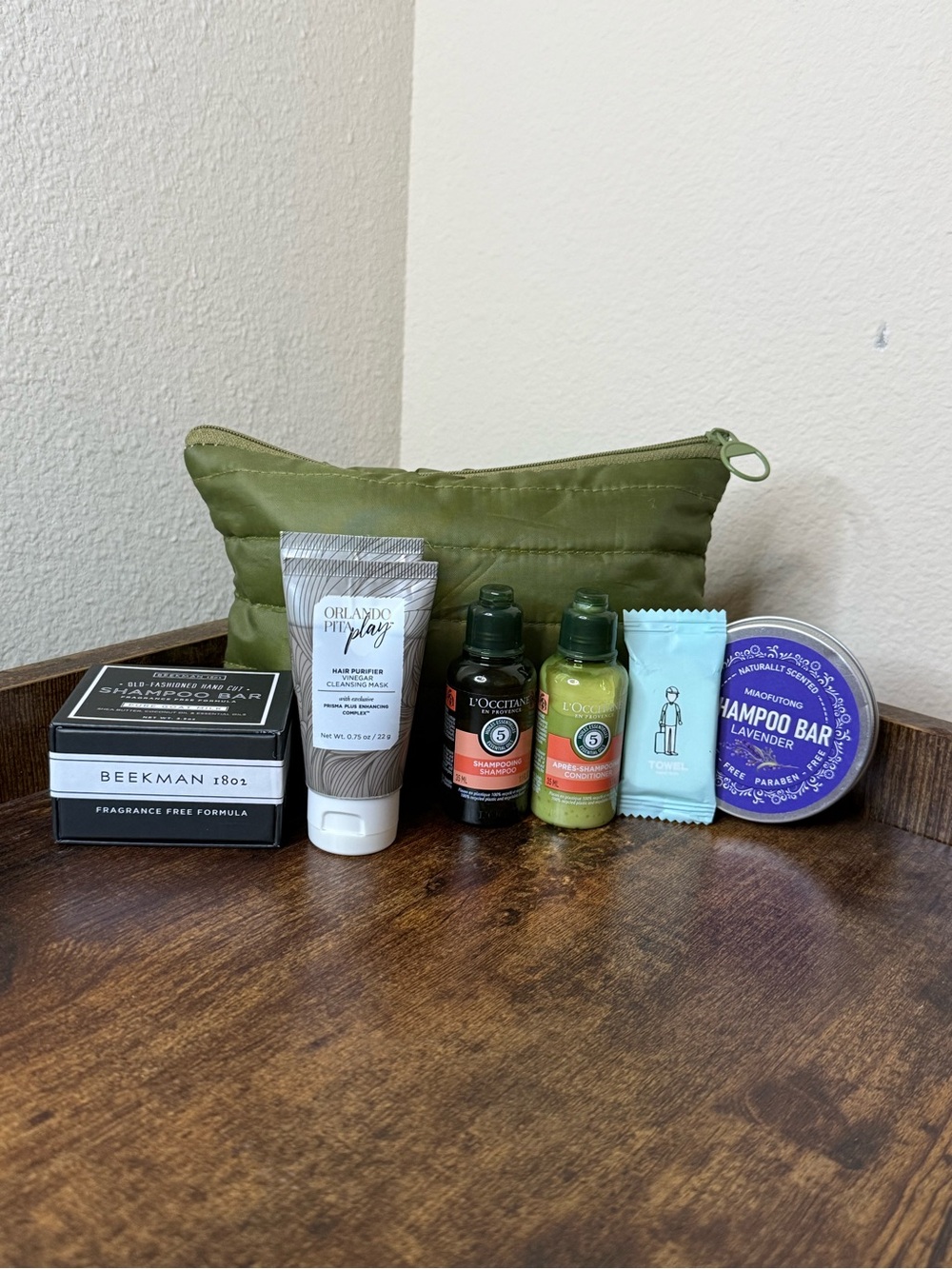 Olive Green Bag with Hair Care Bundle